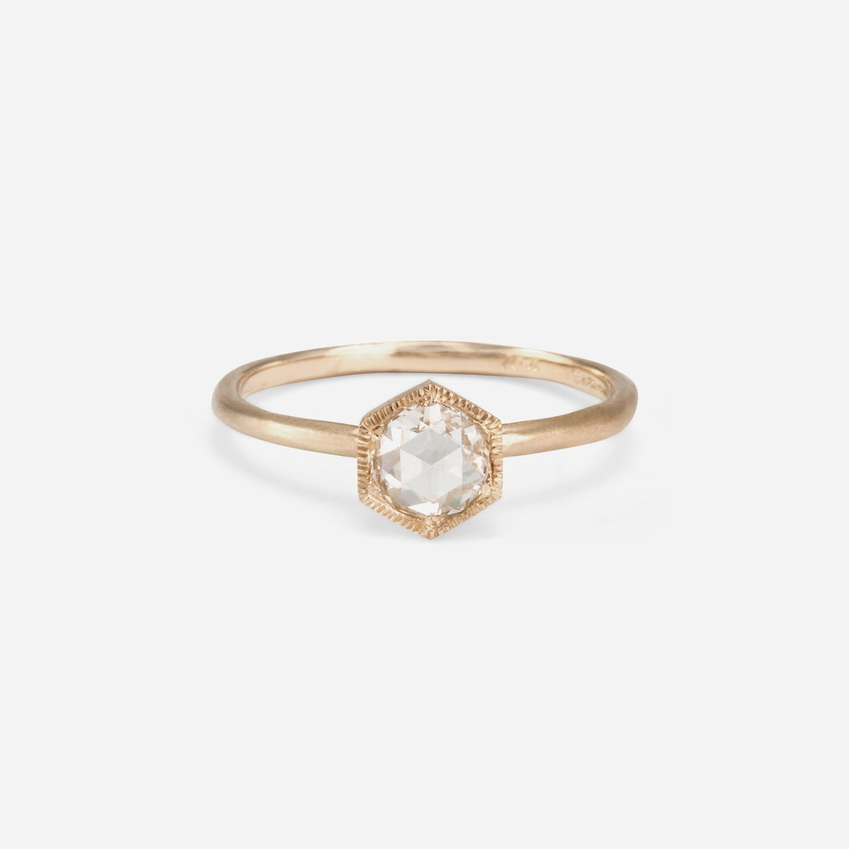5mm White Diamond Rose Cut Hexagon Solitaire Ring | R3701W