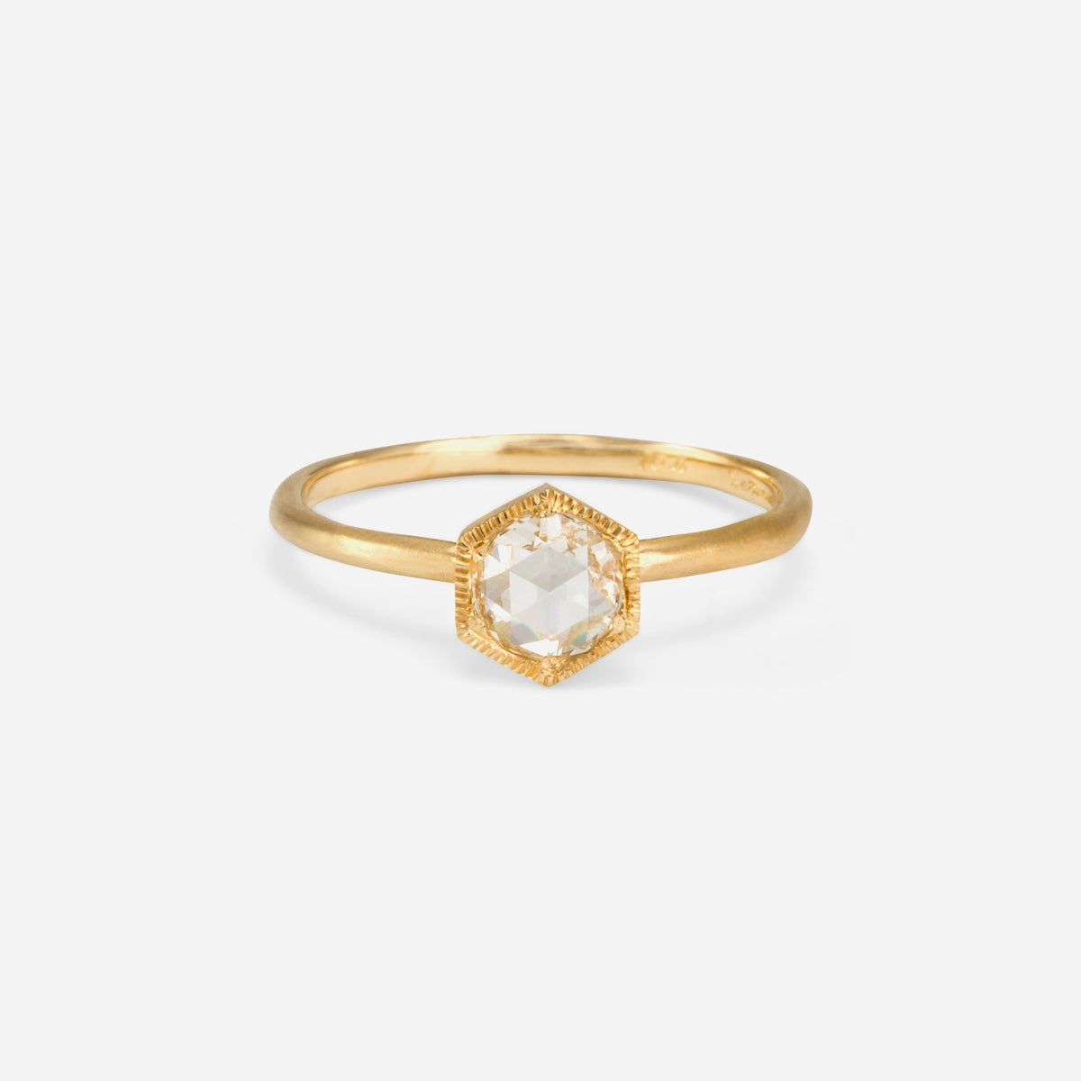 5mm White Diamond Rose Cut Hexagon Solitaire Ring | R3701W
