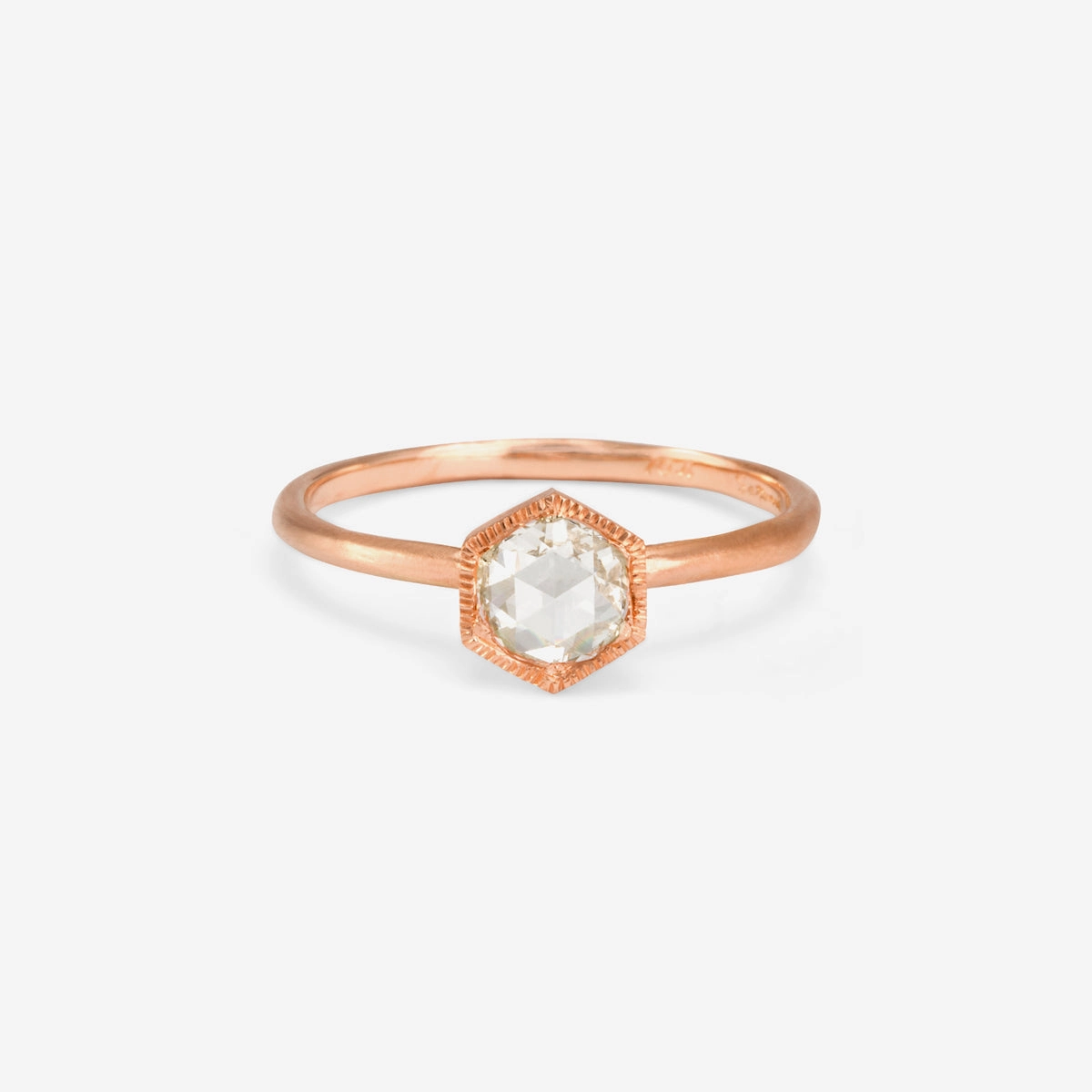 5mm White Diamond Rose Cut Hexagon Solitaire Ring | R3701W