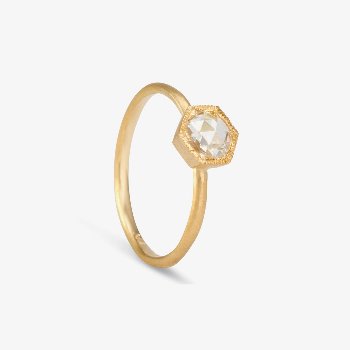 5mm White Diamond Rose Cut Hexagon Solitaire Ring | R3701W
