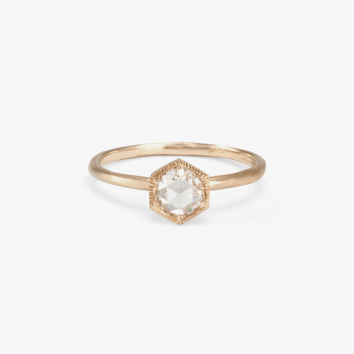 5mm White Diamond Rose Cut Hexagon Solitaire Ring | R3701W