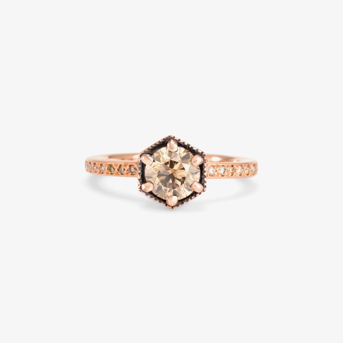 6.3mm Brown Diamond Hexagon Pave Ring | R9908BR