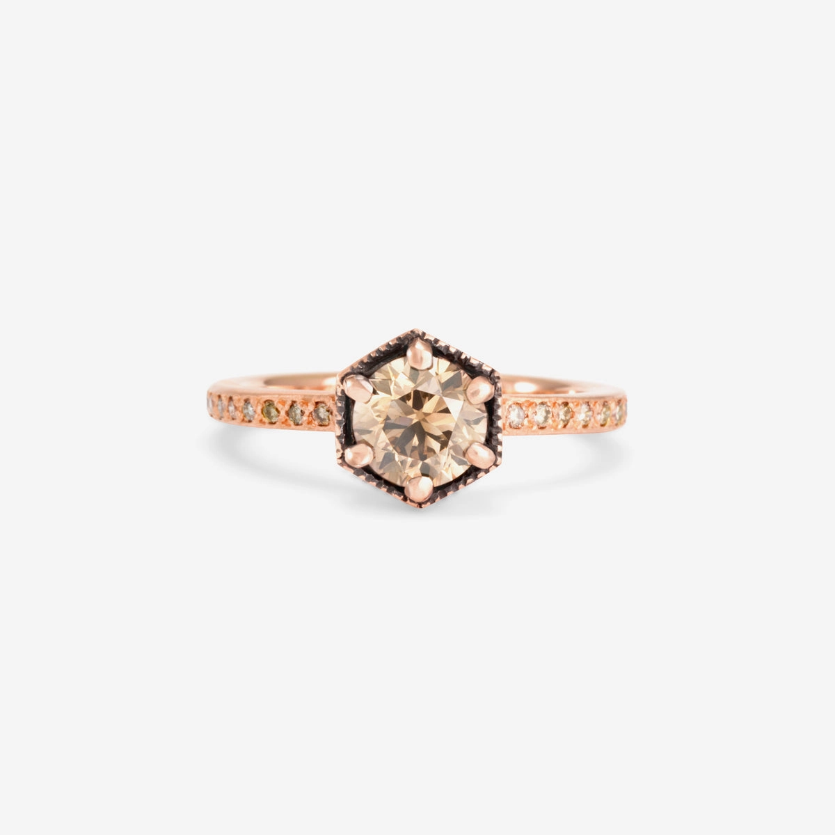 6.3mm Brown Diamond Hexagon Pave Ring | R9908BR
