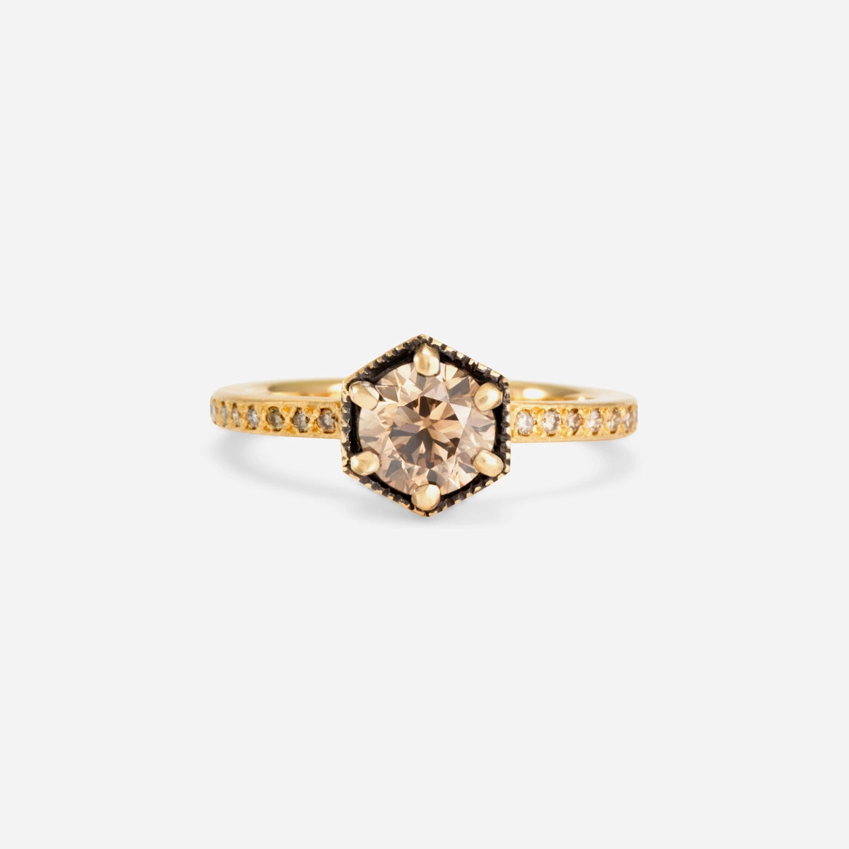 6.3mm Brown Diamond Hexagon Pave Ring | R9908BR