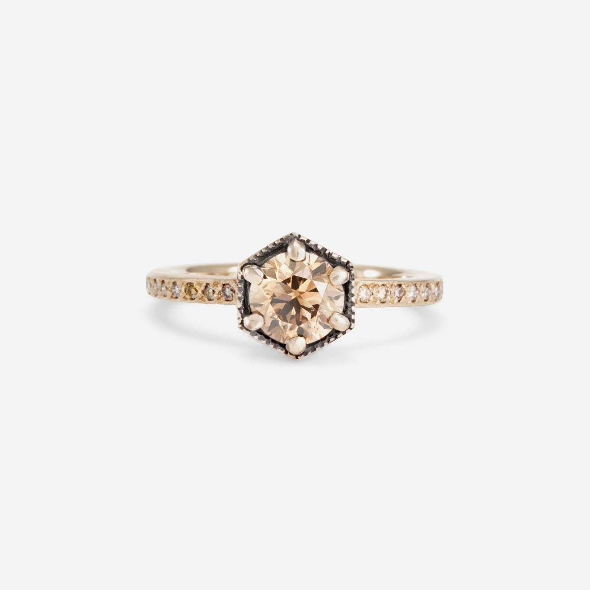 6.3mm Brown Diamond Hexagon Pave Ring | R9908BR