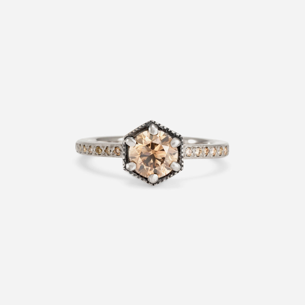 6.3mm Brown Diamond Hexagon Pave Ring | R9908BR