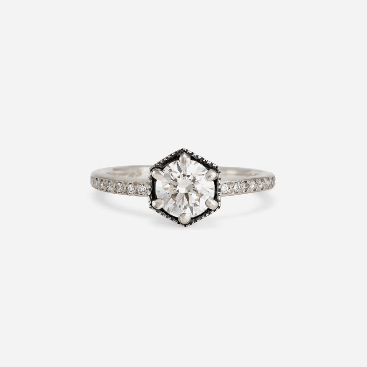 6.3mm White Diamond Hexagon Pave Ring | R9908W