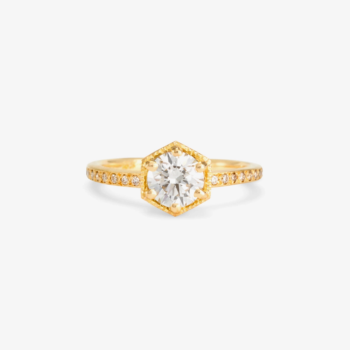 6.3mm White Diamond Hexagon Pave Ring | R9908W