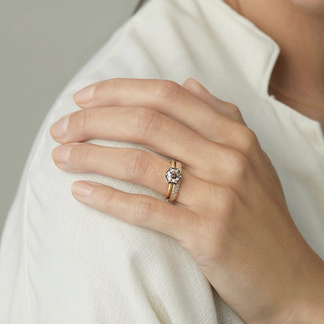 6.5mm Brown Diamond Hexagon Ring | R2208BR