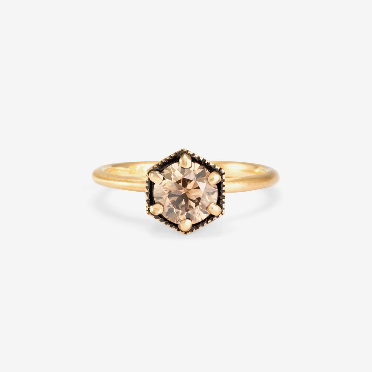 6.5mm Brown Diamond Hexagon Ring | R2208BR