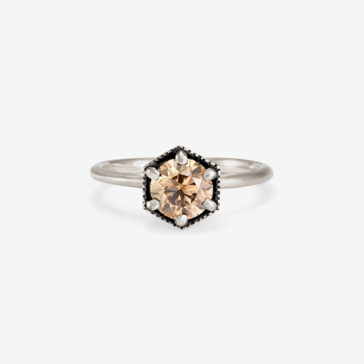 6.5mm Brown Diamond Hexagon Ring | R2208BR
