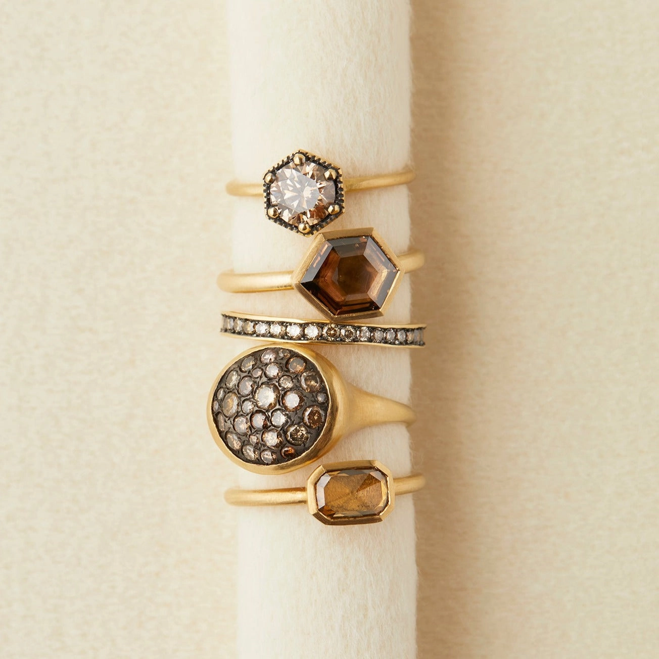 6.5mm Brown Diamond Hexagon Ring | R2208BR
