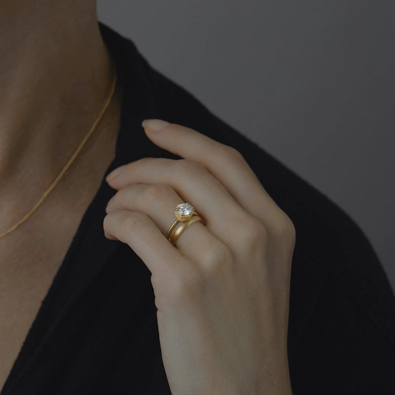 6.5mm White Diamond Hexagon Ring | R2208W
