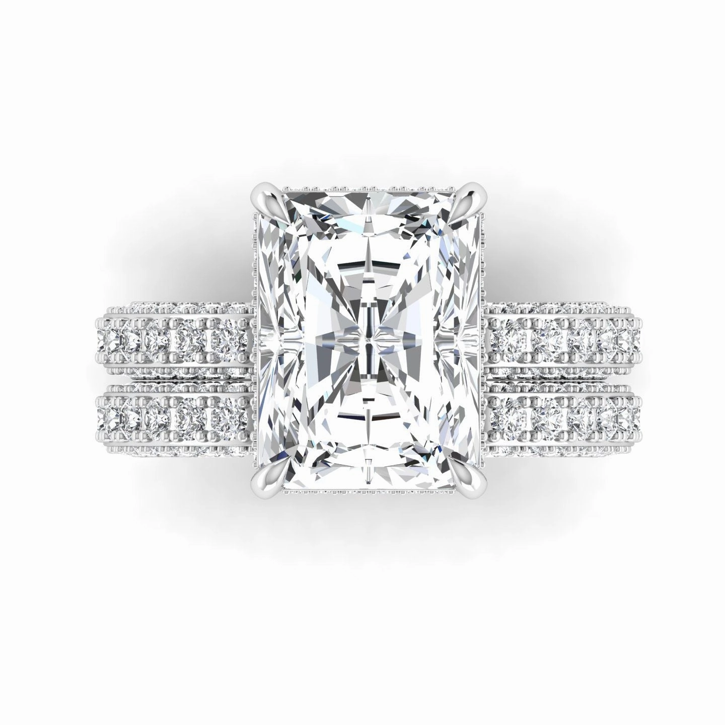 Amina Radiant Cut Lab Grown Diamond Bride Set in 18K Gold