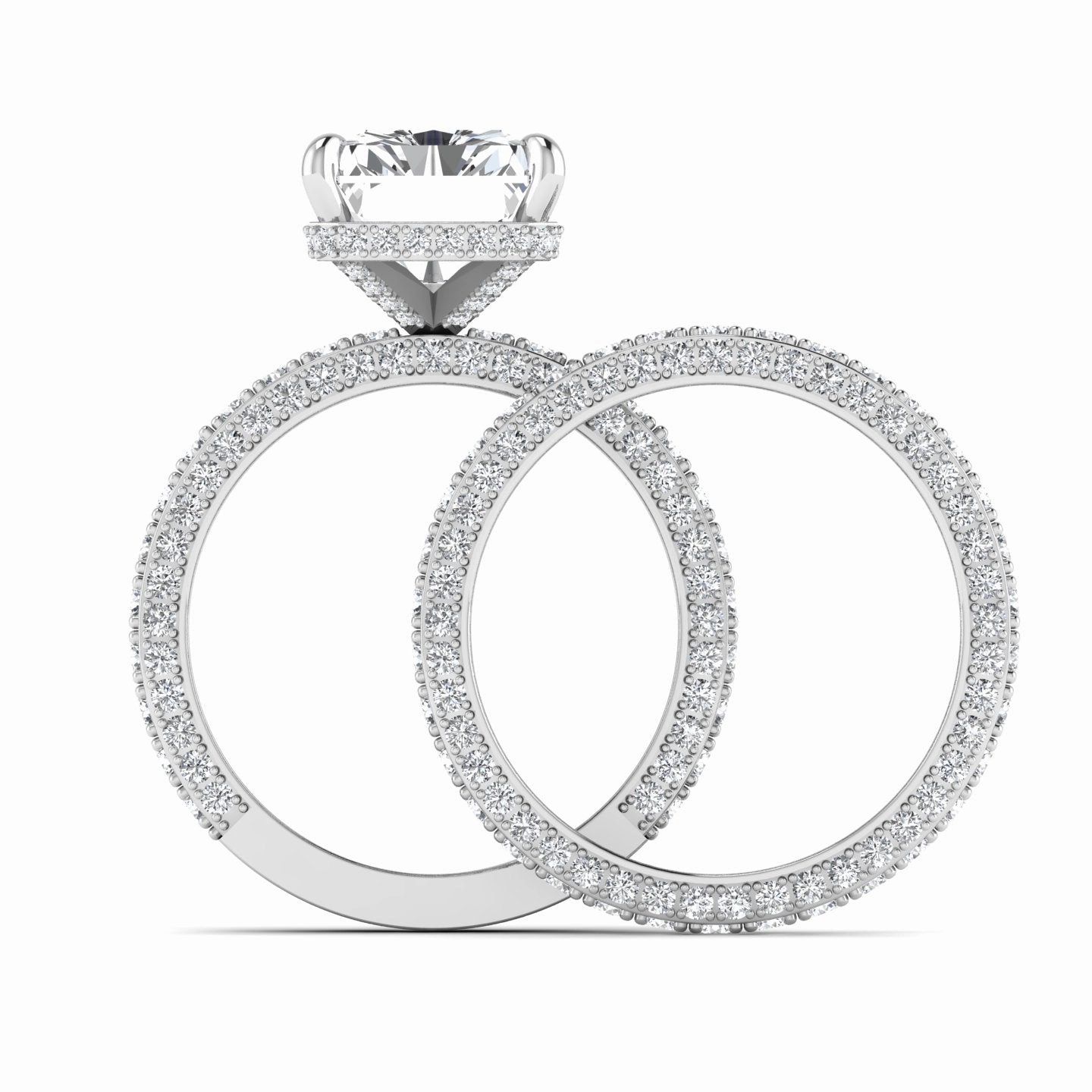 Amina Radiant Cut Lab Grown Diamond Bride Set in 18K Gold