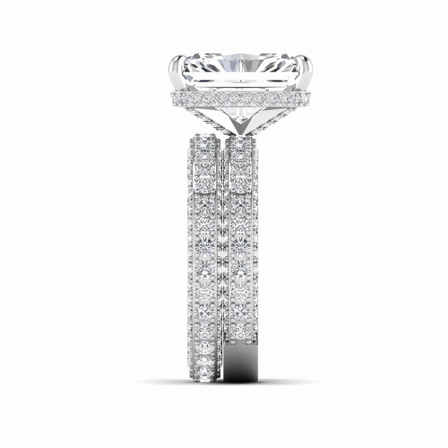 Amina Radiant Cut Lab Grown Diamond Bride Set in 18K Gold