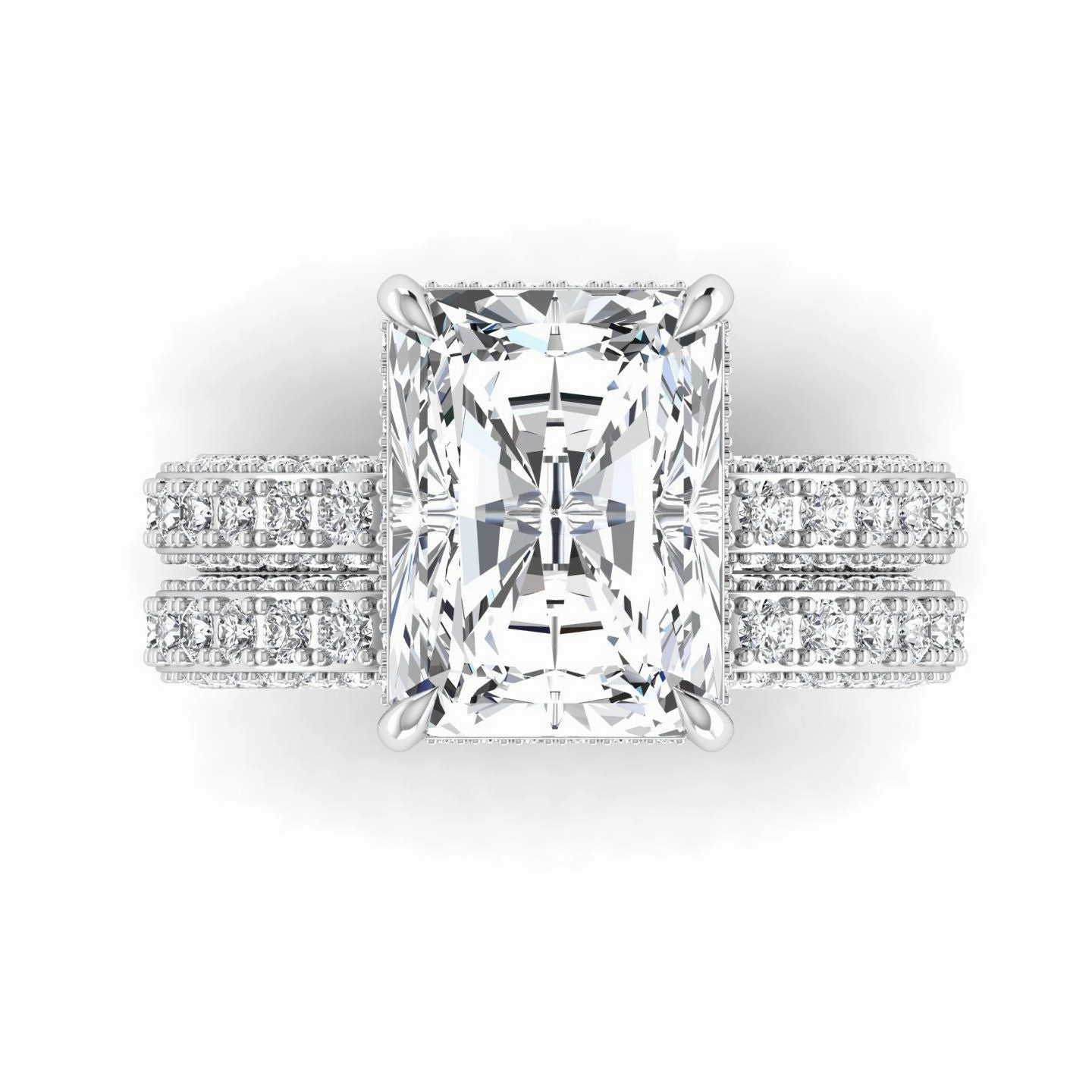Amina Radiant Cut Lab Grown Diamond Bride Set in 18K Gold