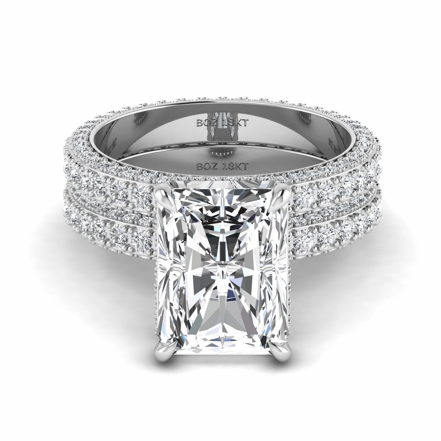 Amina Radiant Cut Lab Grown Diamond Bride Set in 18K Gold