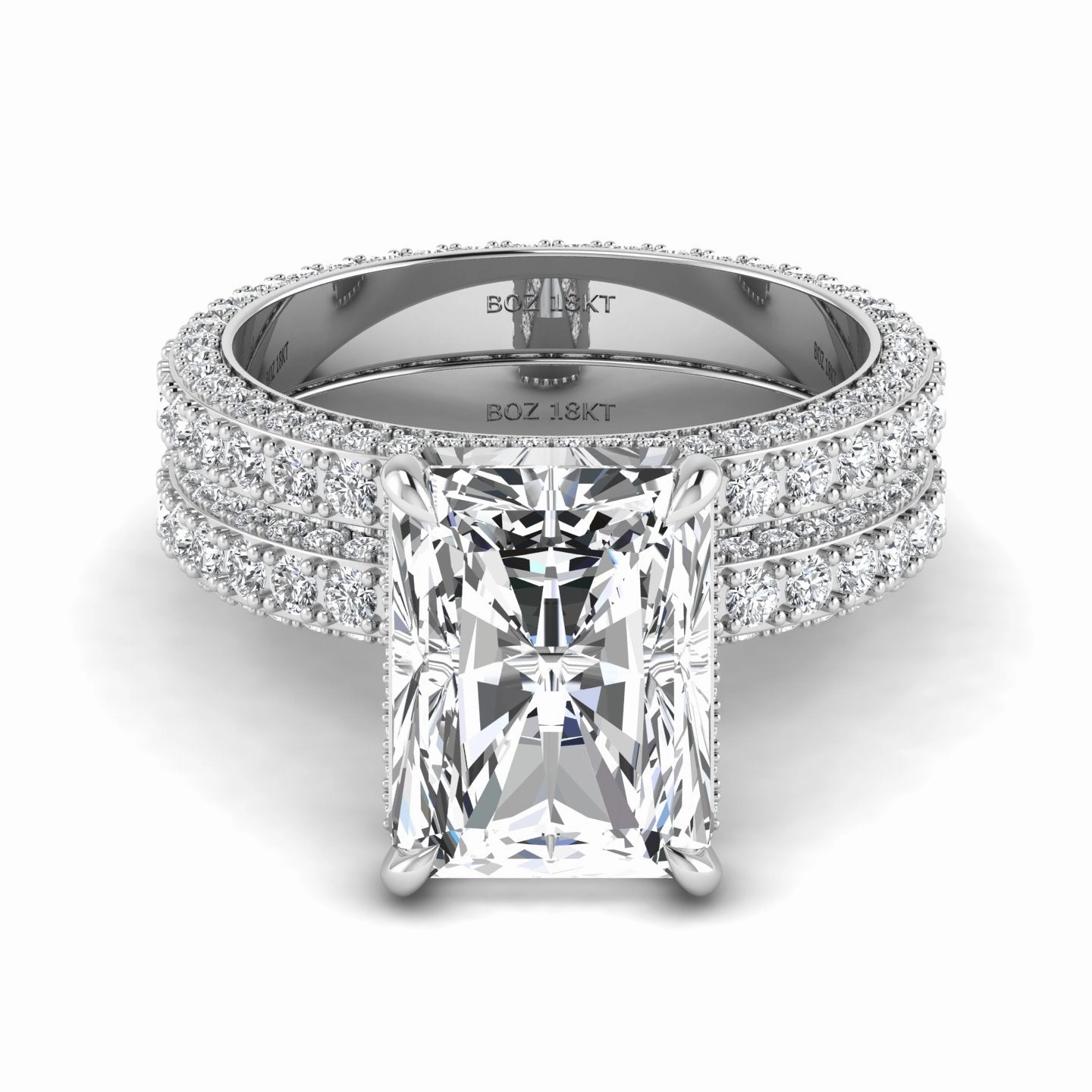 Amina Radiant Cut Lab Grown Diamond Bride Set in 18K Gold