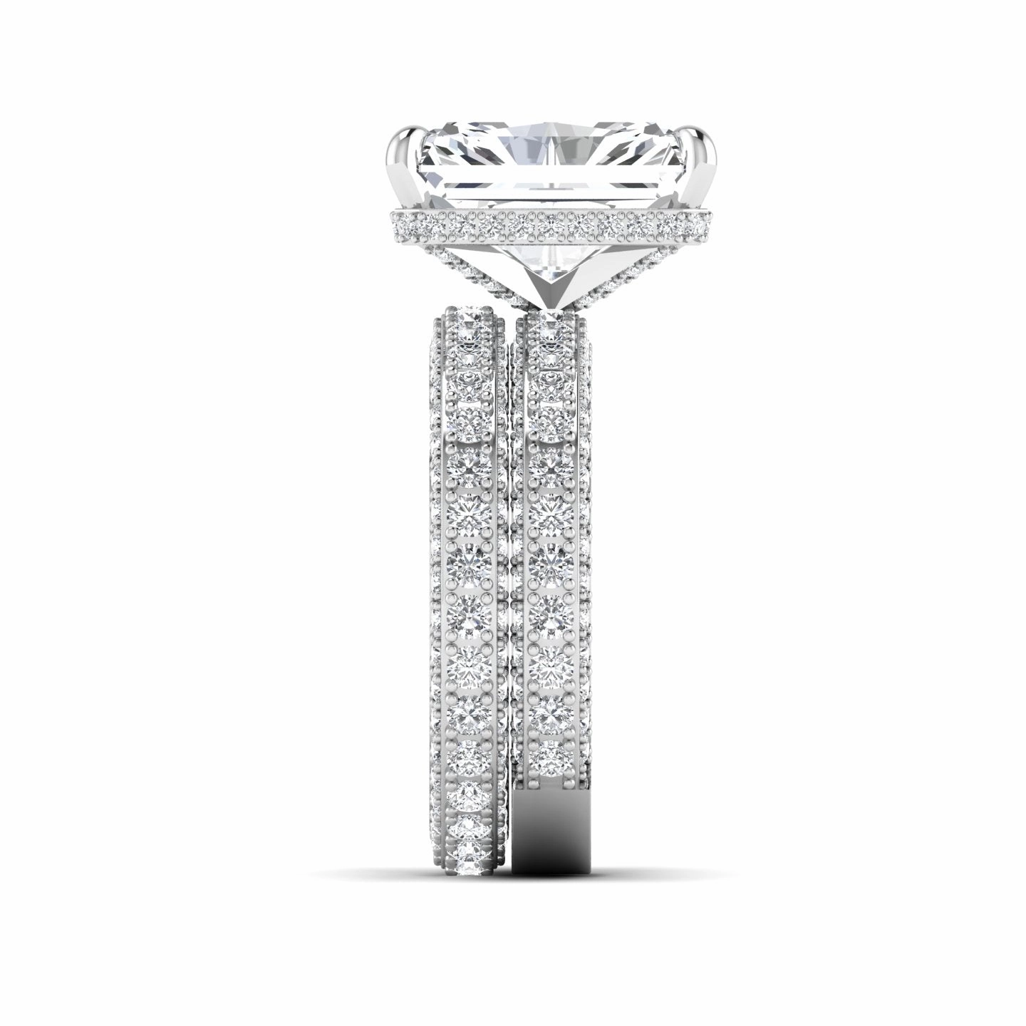 Amina Radiant Cut Lab Grown Diamond Bride Set in 18K Gold