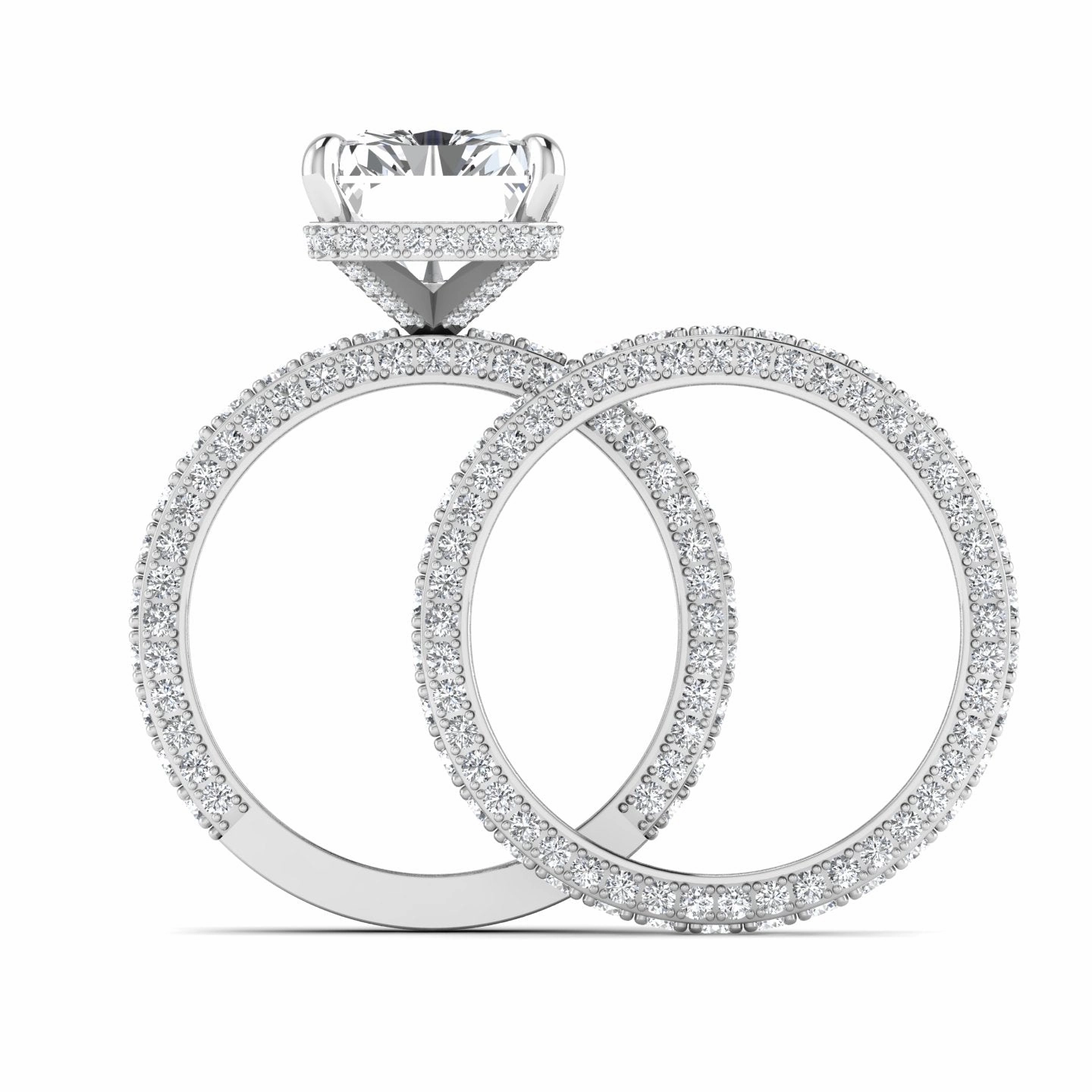 Amina Radiant Cut Lab Grown Diamonds Bride Set in Platinum