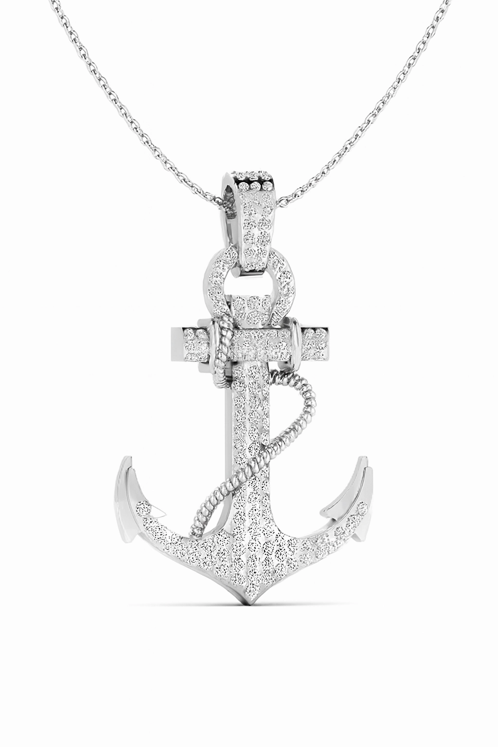 Anchor CZ Pendant Necklace in 925 Sterling Silver