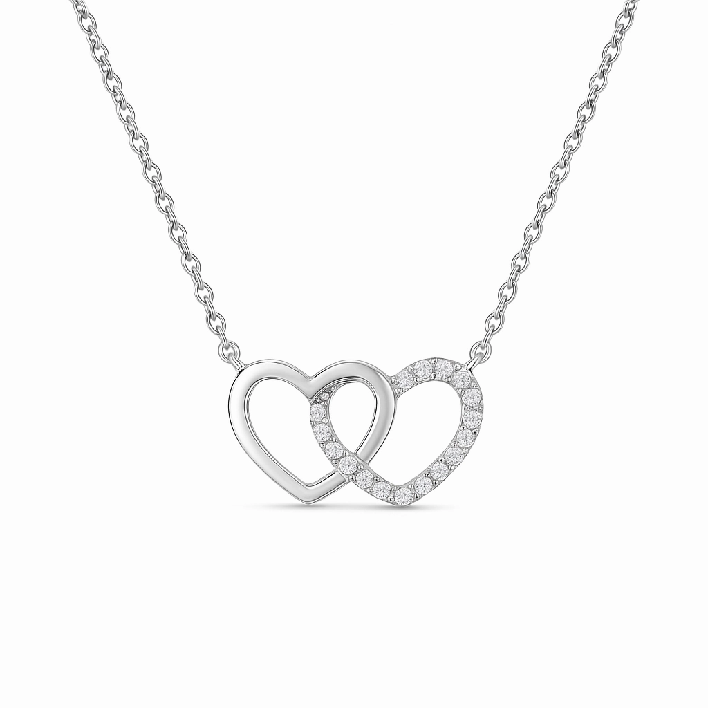 Andra Interlocked Heart Moissanite Necklace in 925 Sterling Silver