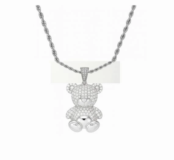 Aubrey Iced Out Moissanite Teddy Pendant in 925 Sterling Silver