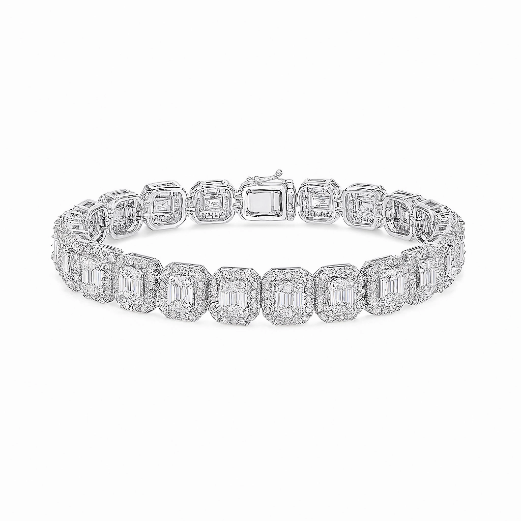 Baguette Moissanite Tennis Bracelet in 925 Sterling Silver