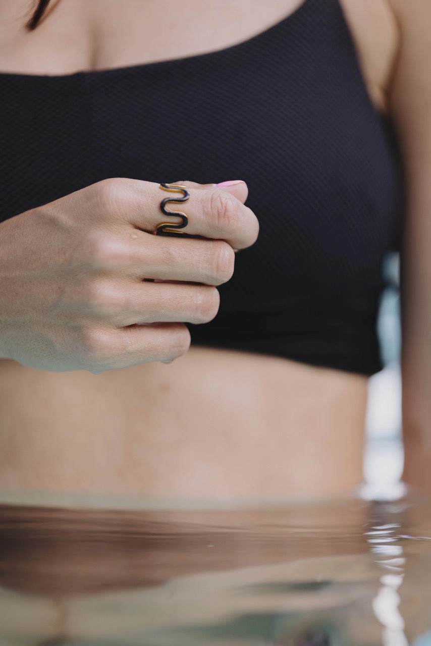 Black Wavy Enamel Ring