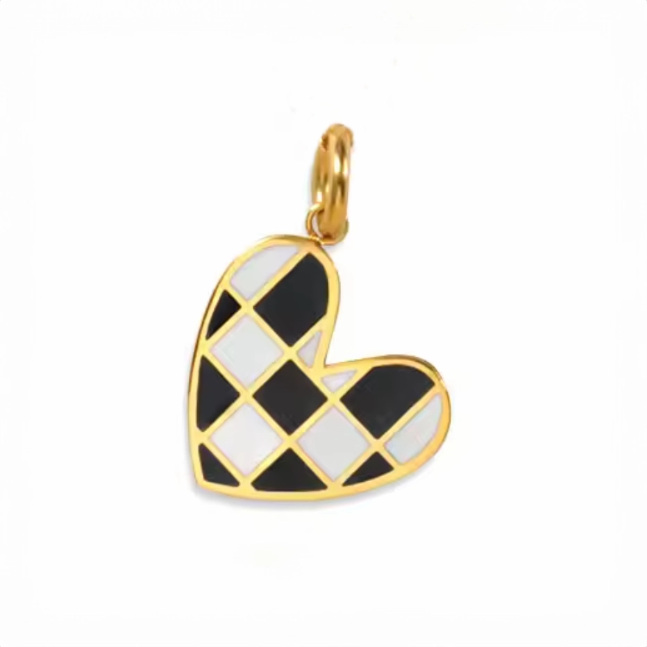 Checkered Heart Necklace Charm