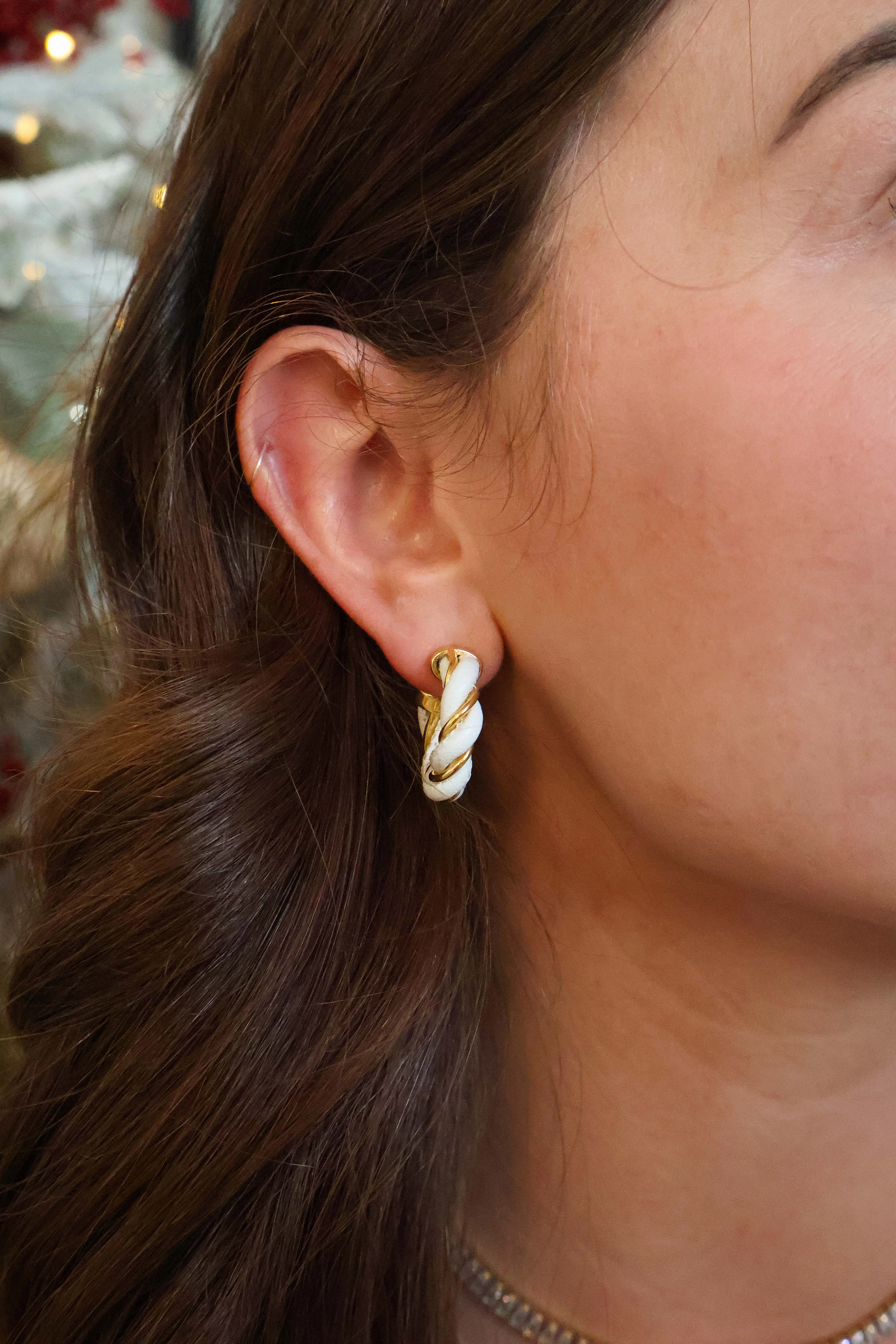 Chunky White Enamel Spiral Hoop