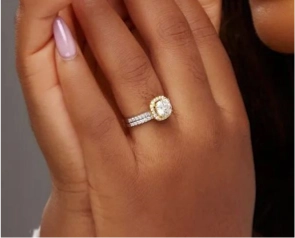 Classic Cushion Cut Two Tone Moissanite Bride Set in 925 Sterling Silver
