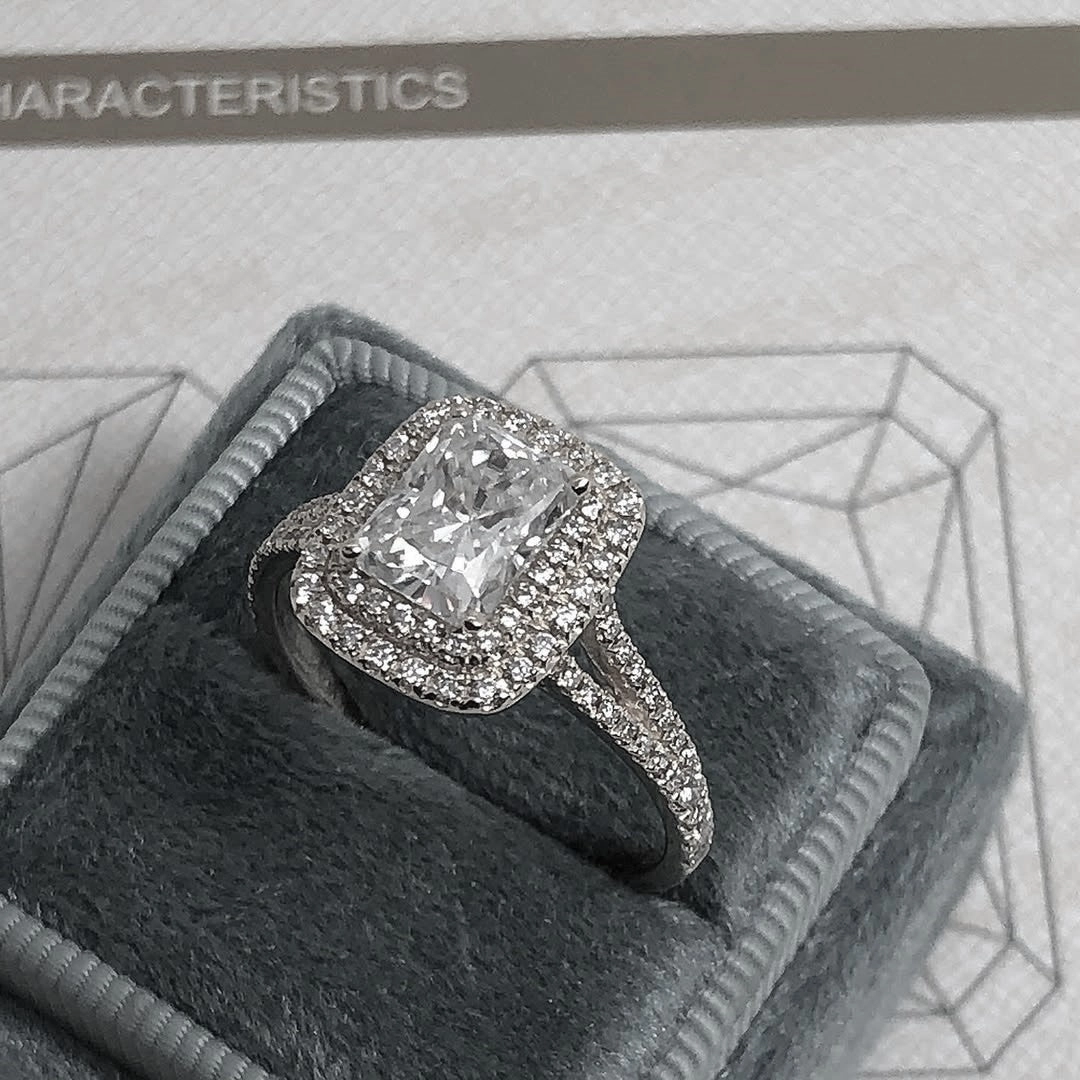 Classic Double Halo CZ Engagement ring in 925 Sterling Silver