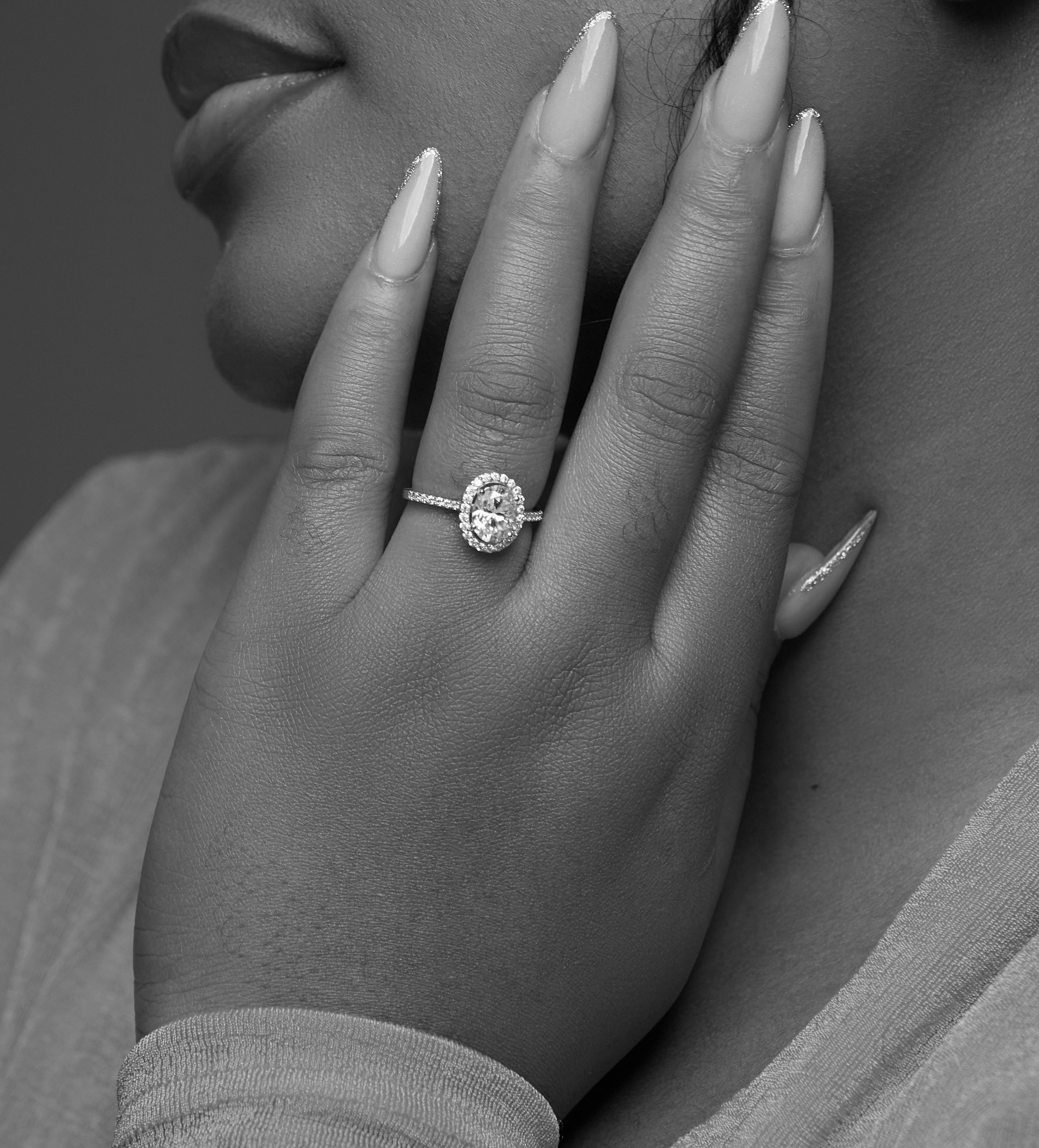 Classic Halo Oval Cut CZ Engagement Ring in 925 Sterling Silver