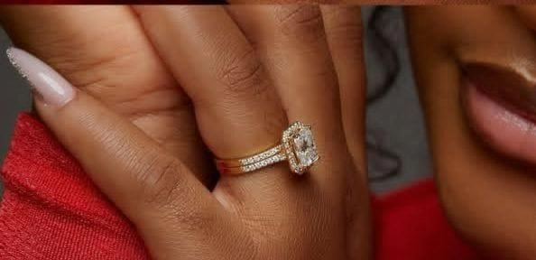 Classic Radiant Cut Moissanite and Natural Diamond Bride Set in 18K Gold