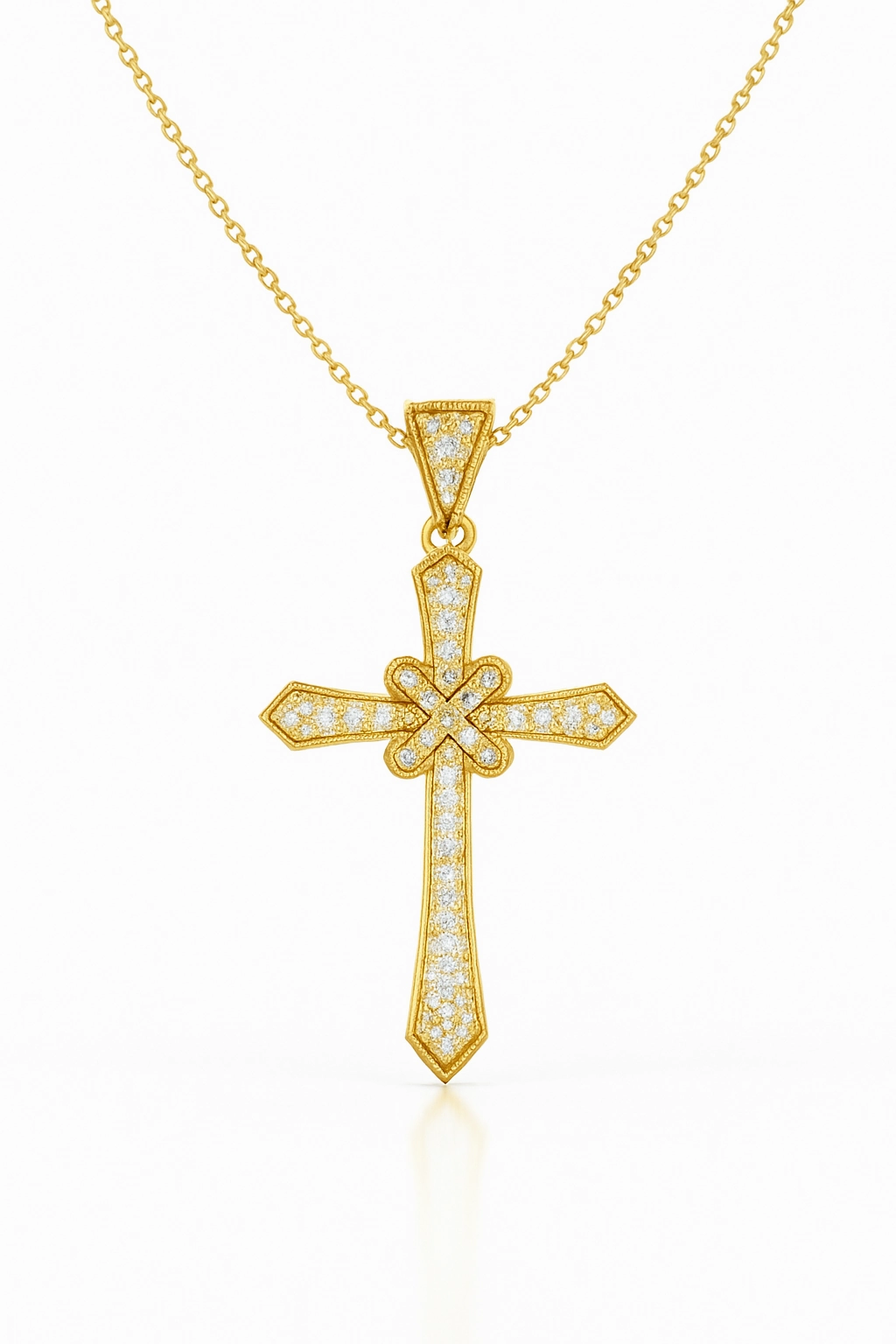 Criss Cross Moissanite Cross Necklace in 18K Gold