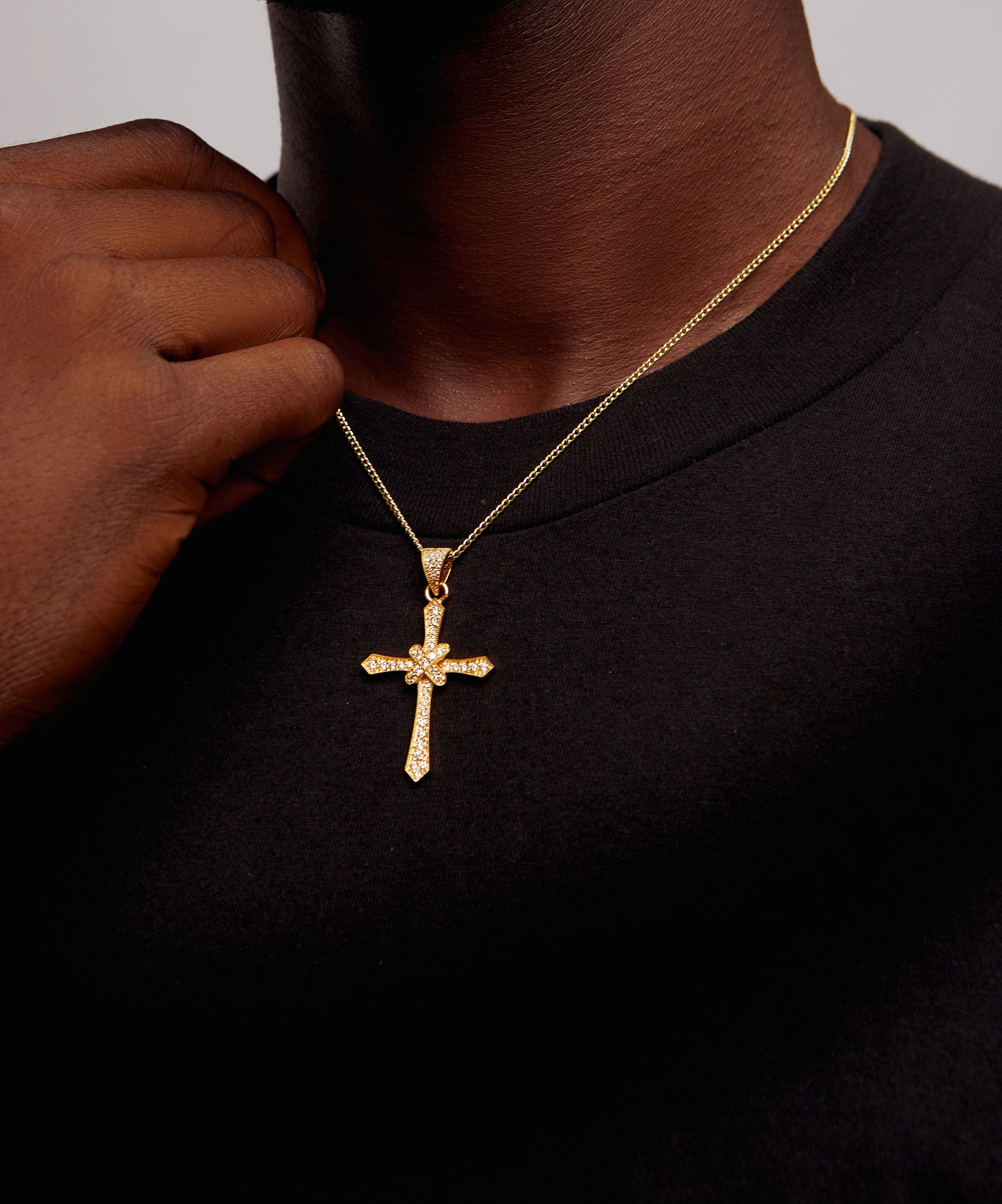 Criss Cross Moissanite Cross Necklace in 18K Gold