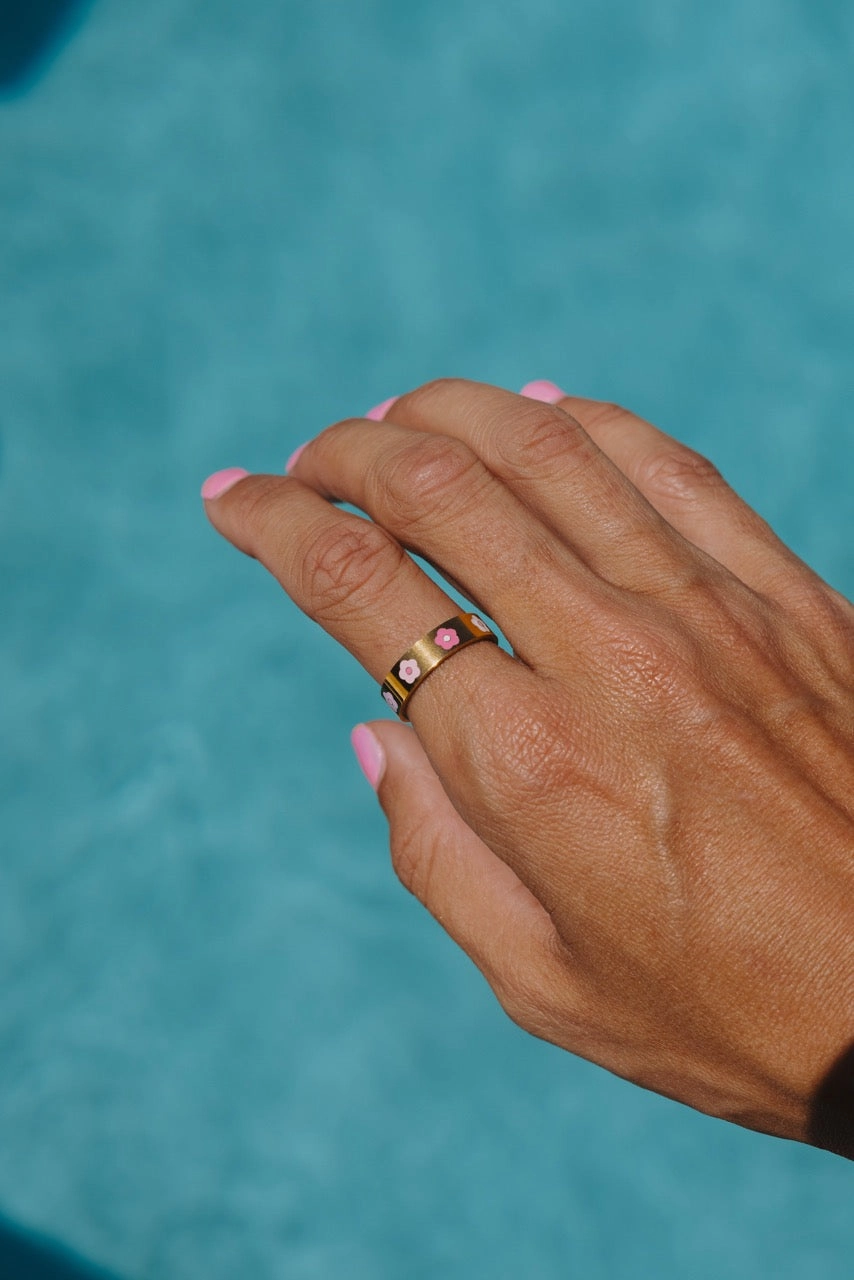 Enamel Flower Gold Ring