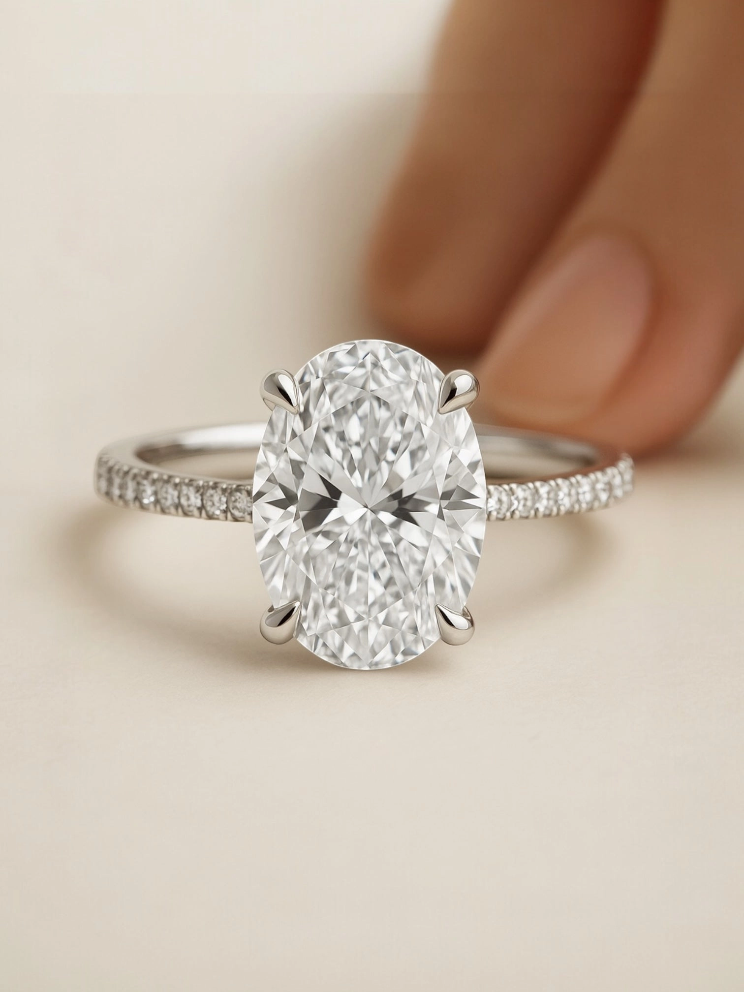 Fay Oval Cut Moissanite and Natural Diamond Engagement Ring in 18K