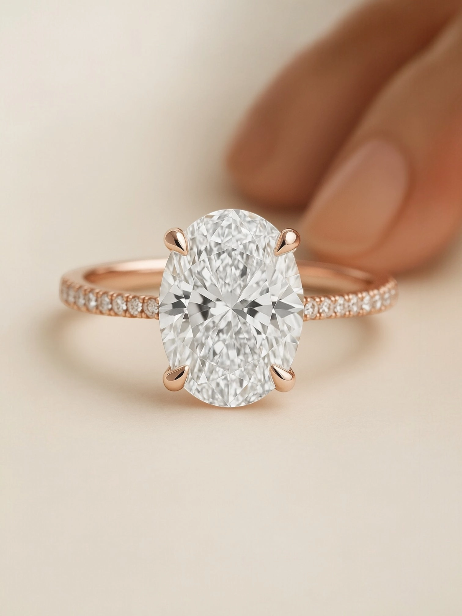 Fay Oval Cut Moissanite and Natural Diamond Engagement Ring in 18K