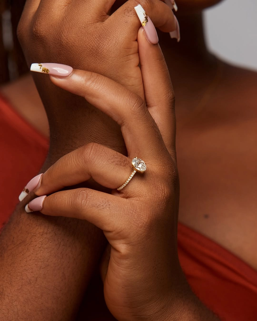 Fay Oval Cut Moissanite and Natural Diamond Engagement Ring in 18K