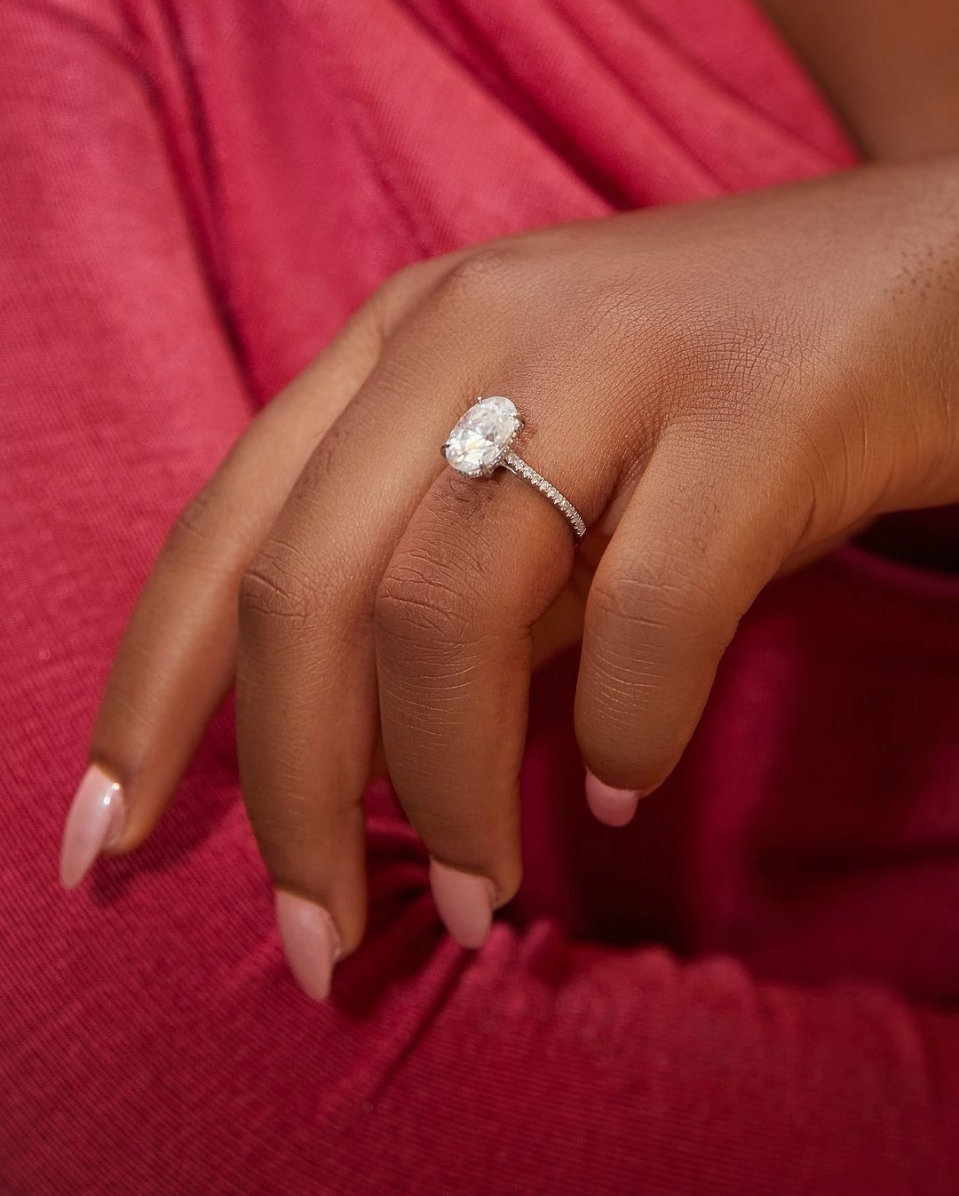 Fay Oval Cut Moissanite and Natural Diamond Engagement Ring in 18K