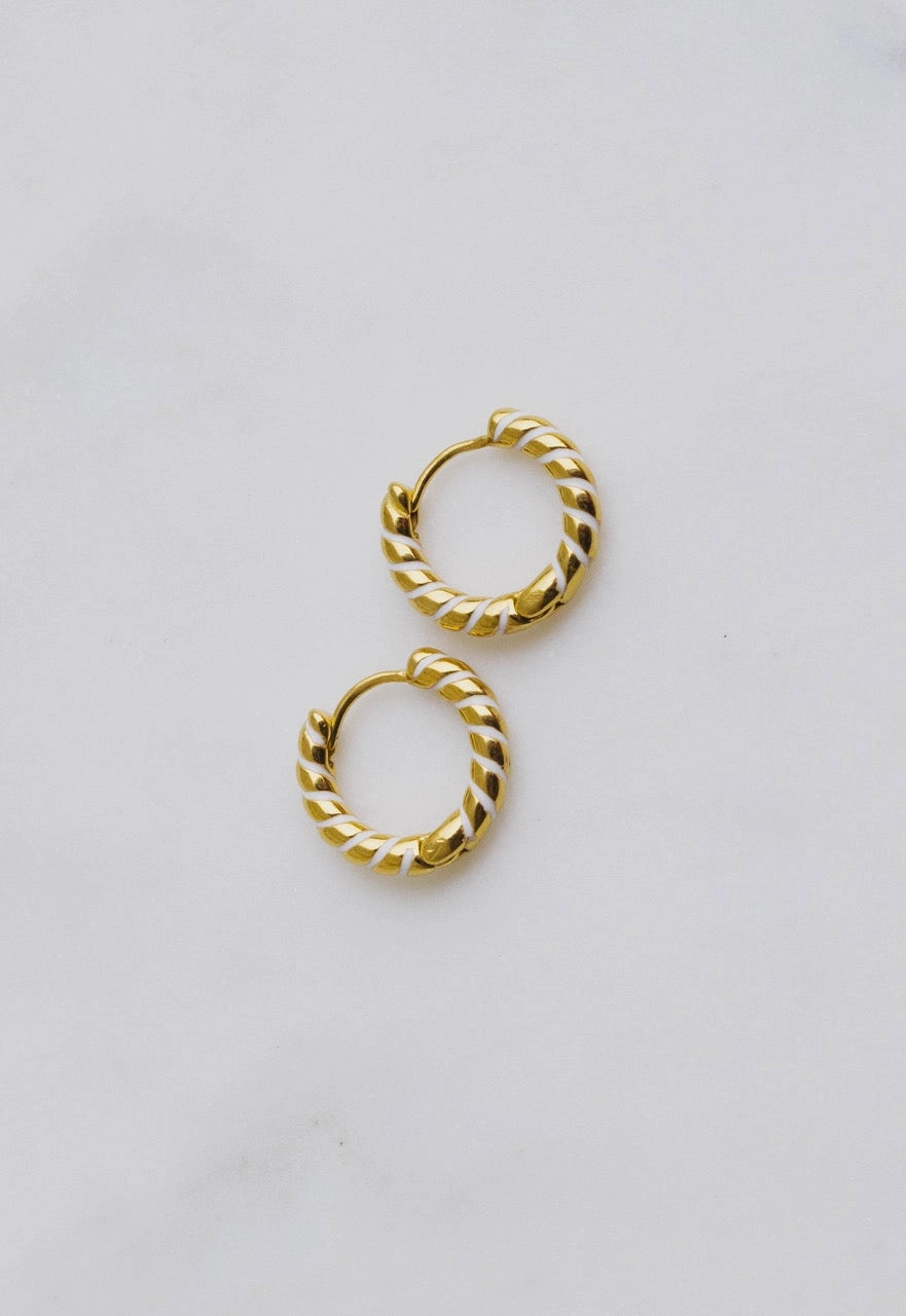 Gold Enamel Spiral Hoops