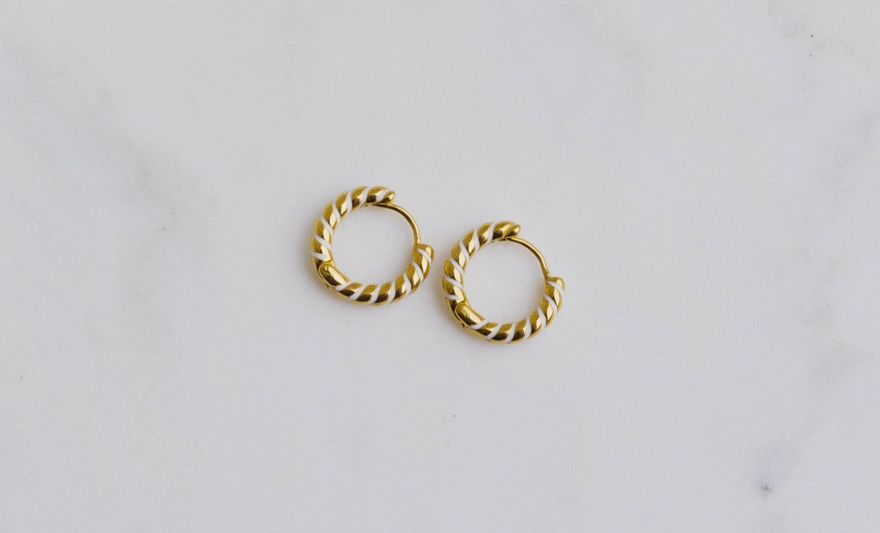 Gold Enamel Spiral Hoops