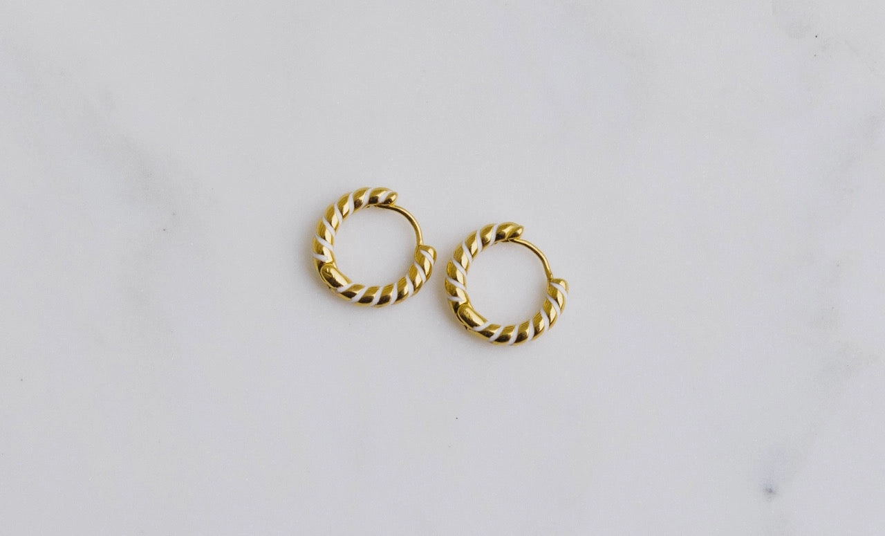 Gold Enamel Spiral Hoops