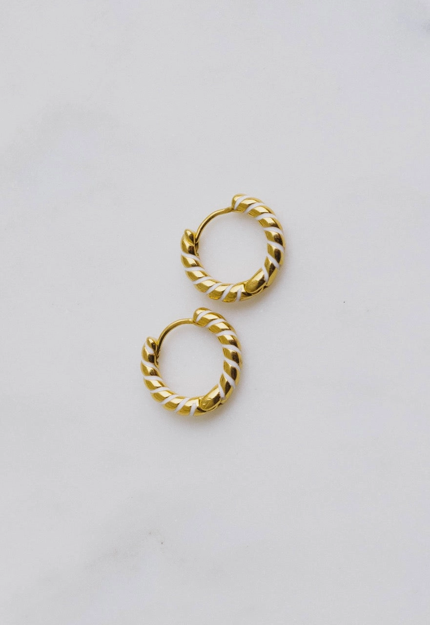 Gold Enamel Spiral Hoops