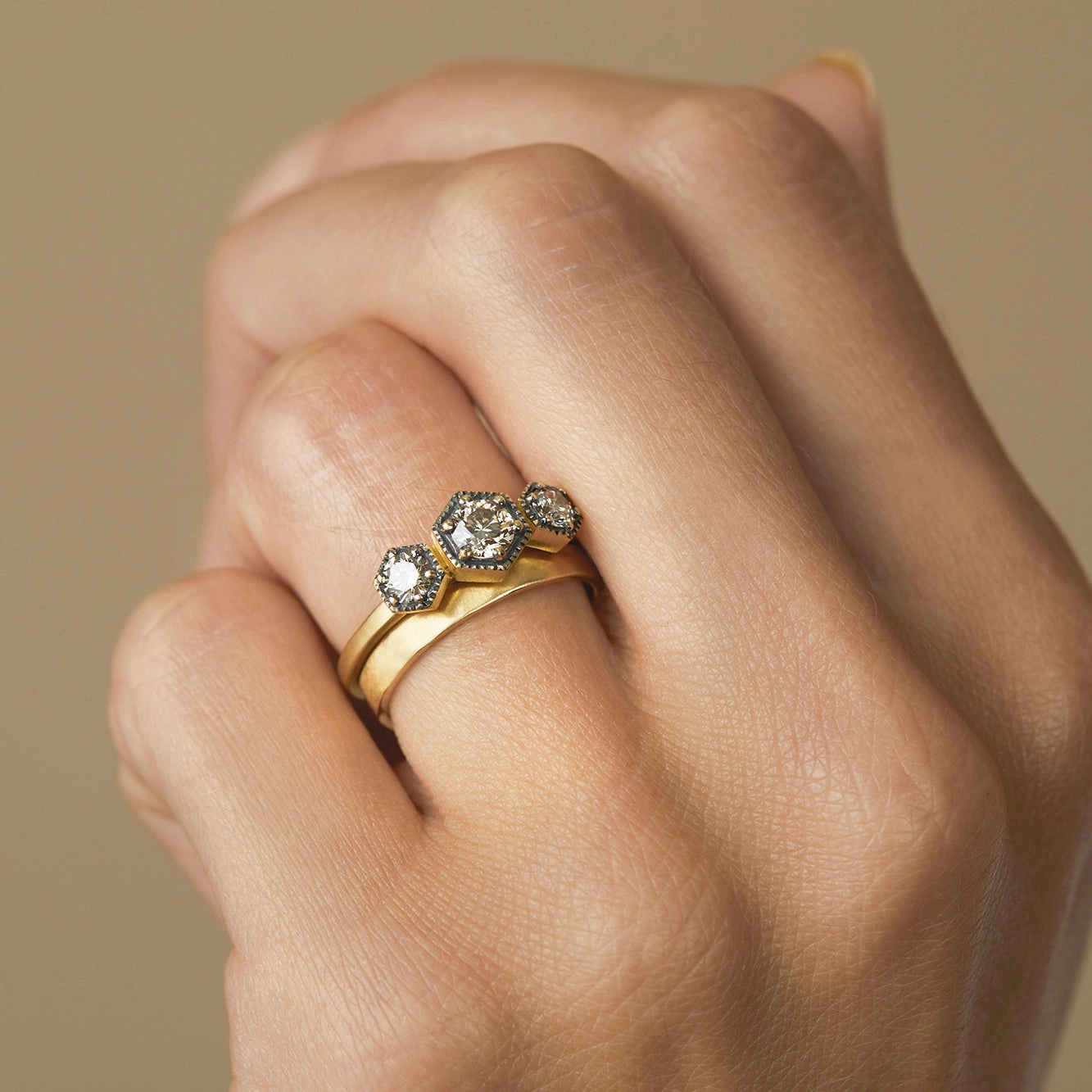 Grand Brown Diamond Triple Hexagon Ring | R8402BR