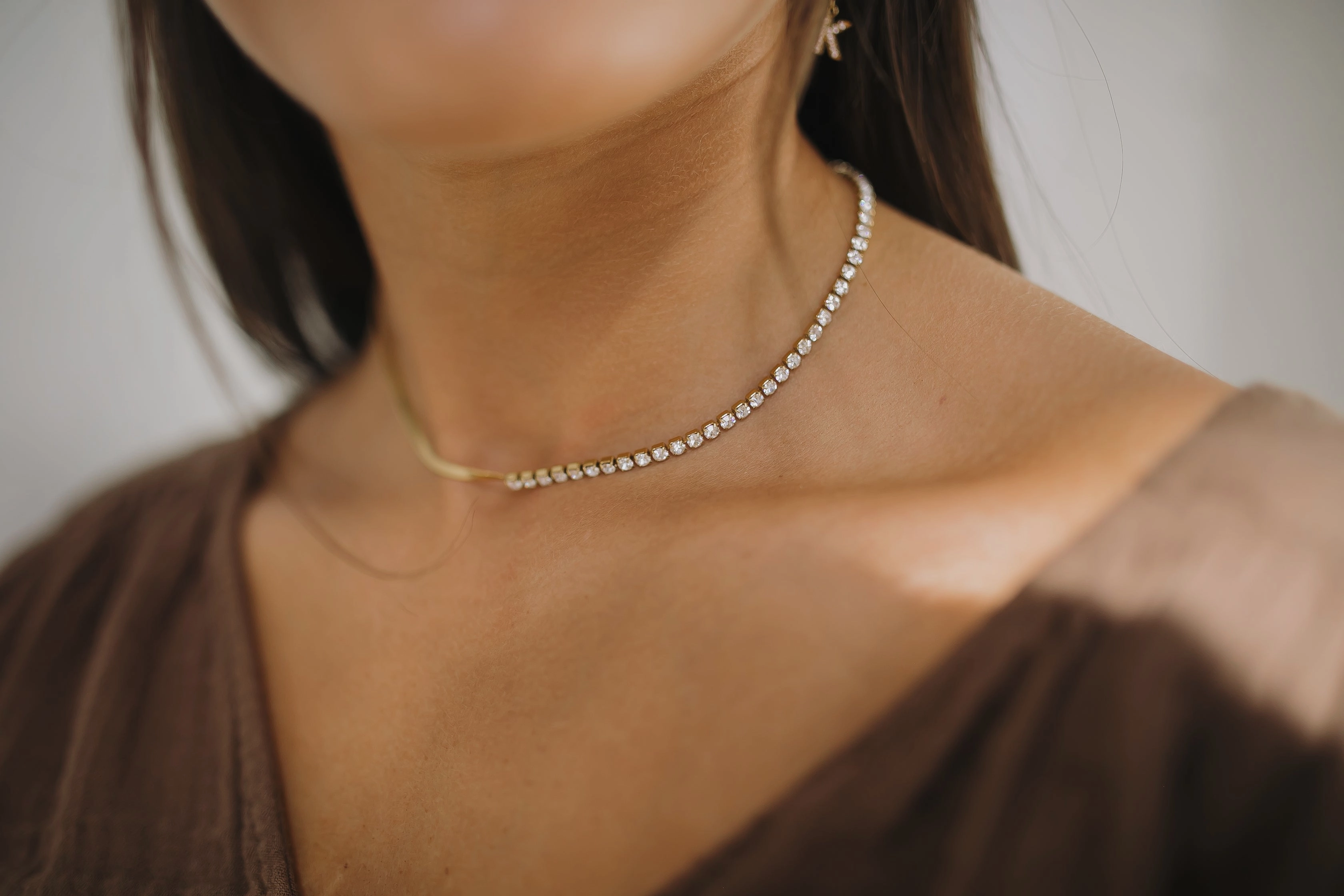 Half Tennis   Half 3mm Herringbone Necklace