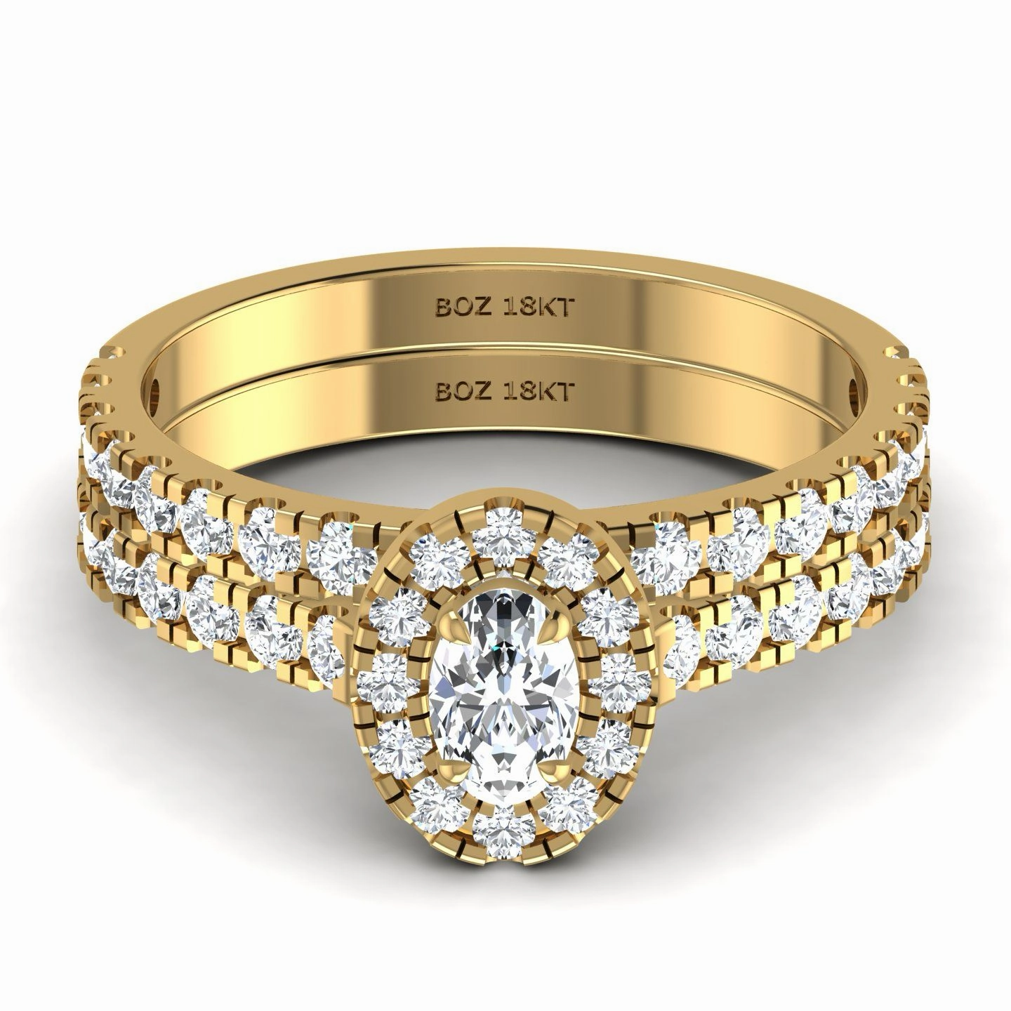 Heiress Oval Cut Natural Diamond Bride Set in 18K Gold